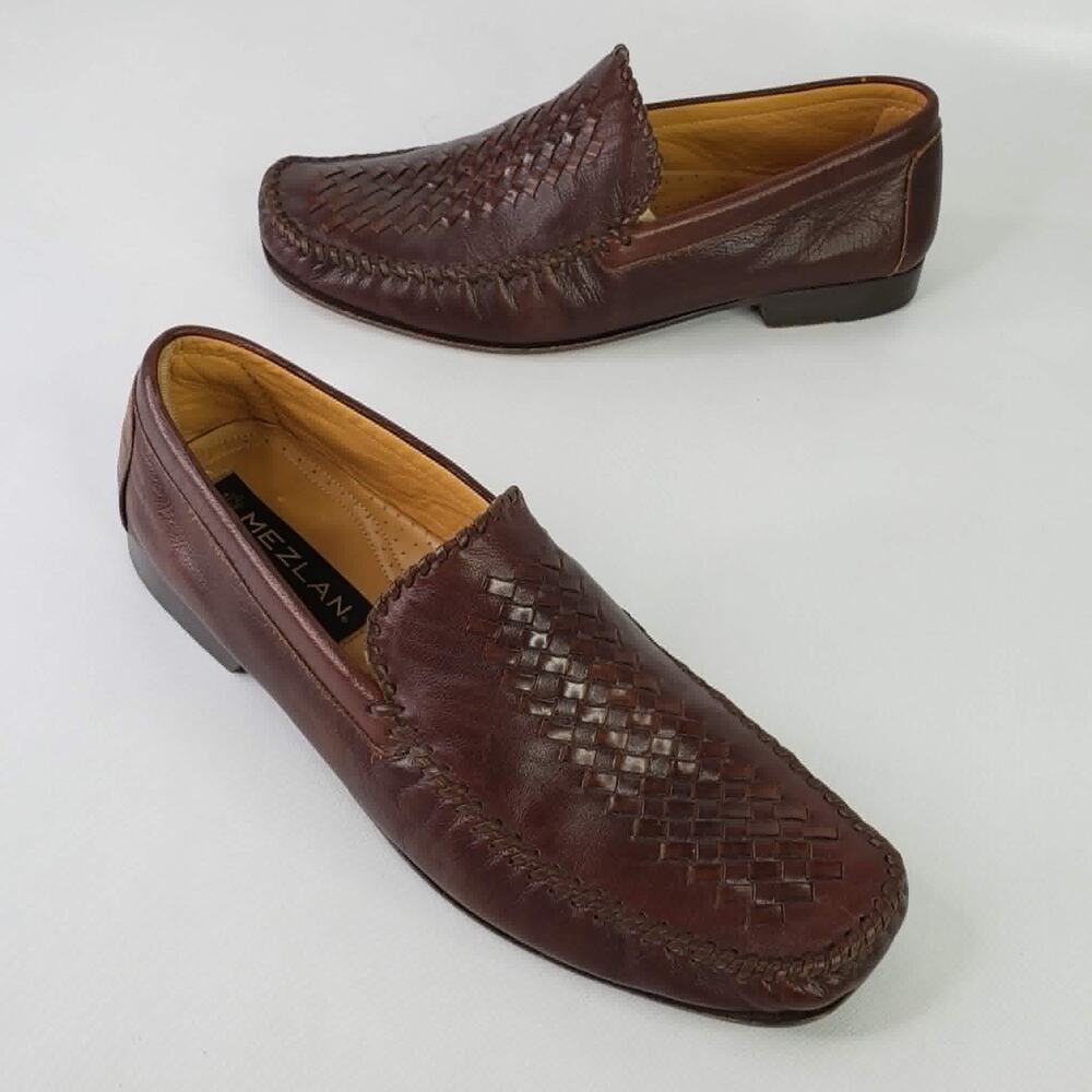 Mezlan Lawrence Brown Woven Leather Loafers Slip On Men's Size 10.5 M